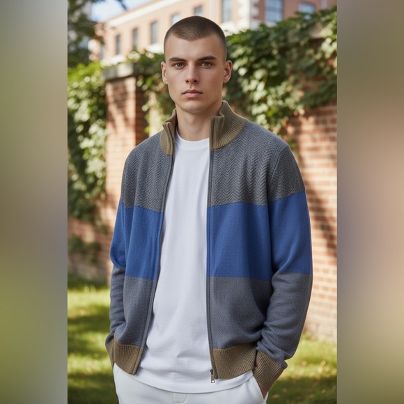 Banana Republic Men's Multicolor Zip-Up Sweater - Medium - Picture 2 of 7